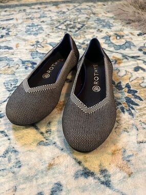 Rothy's Black and White Knit Pointed Slip-On Flats